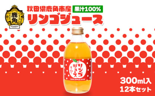 秋田県鹿角産 果汁100%リンゴジュース 300ml×12本入[ケーケー農園]飲みきりタイプ りんごジュース ストレート 果汁 さっぱり リンゴ 完熟 旬 お中元 お歳暮 贈り物 お見舞い グルメ ギフト 故郷 秋田 あきた 鹿角市 鹿角 送料無料