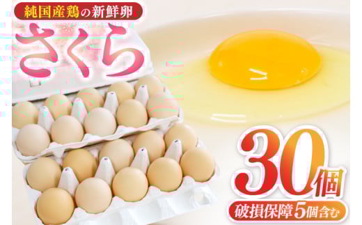 純国産鶏【さくら】純たまご30個入り 破損保証5個を含む (AJ027)