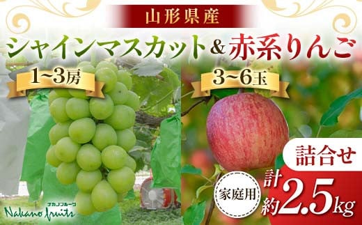 【仲野観光果樹園】≪2025年先行予約≫ご家庭用 山形県産 シャインマスカット りんご 詰合せ 約2.5kg 2025年10月上旬から順次発送 F2Y-6141 1985679 - 山形県山形県庁