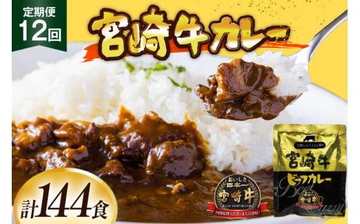 カレー 12回 定期便 レトルト 宮崎牛カレー 160g 12袋 総計144袋 [九州産商 宮崎県 日向市 452061184] 小分け ビーフカレー 宮崎 牛 常備食 保存食 中辛 宮崎牛 備蓄