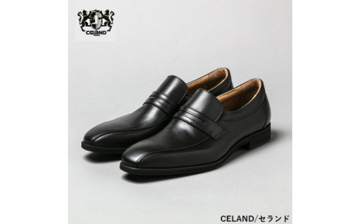 CELAND 牛革ラクチン軽量ビジネスシューズ 甲ゴムタイプ 紳士靴 (スワール)ブラック CE1401 26.0cm 