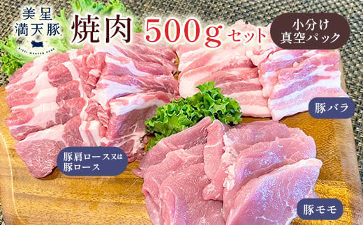 美星満天豚 焼肉 500gセット（豚肩ロース又は豚ロース、豚バラ、豚モモ）小分け真空パック 1965497 - 岡山県井原市