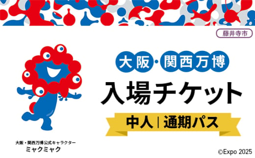 No.382 2025年日本国際博覧会入場チケット 通期パス（中人）【藤井寺市返礼品】 ／ 万博 EXPO 2025 大阪万博 関西万博 夢洲 入場券 大阪府 1984552 - 大阪府藤井寺市