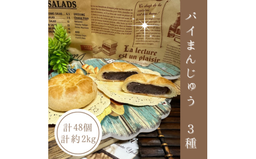 ＜訳あり＞サクサク&モチモチ!パイまんじゅう3種　48個　約2kg【1591034】