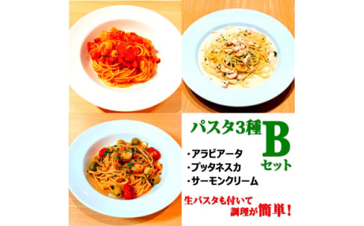 ＜パスタ3種Bセット＞(アラビアータ、プッタネスカ、サーモンクリーム)　生パスタが付いて時短簡単!【1591046】