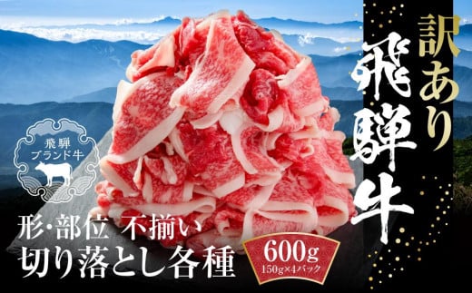 訳あり 飛騨牛 切落とし 600g（150g×4パック） 冷凍真空パック | 肉 お肉 切り落とし すき焼き すきやき 黒毛和牛 和牛 個包装 小分け 人気 おすすめ 牛肉 ギフト お取り寄せ【飛騨高山ミート MZ012】 1043106 - 岐阜県高山市