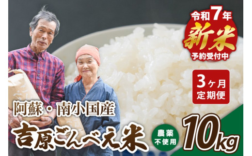 【予約受付】【３ヶ月定期便】令和７年産・新米 ごんべえ米 １０kg 3ヶ月 定期便 令和7年産 白米 玄米 精米 米 お米 玄米対応可能 ご飯 ごはん 無農薬 農薬不使用 産地直送 熊本 南小国 送料無料 825158 - 熊本県南小国町