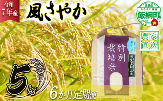 米 風さやか 5kg × 6回 【 6か月 定期便 】( 令和7年産 ) 特別栽培米 仲俣農園 2025年11月上旬頃から順次発送予定 オリジナル米 風 さやか 精米 お米 お弁当 おにぎり 信州 138000円 予約 農家直送 長野県 飯綱町 [0678] 240853 - 長野県飯綱町