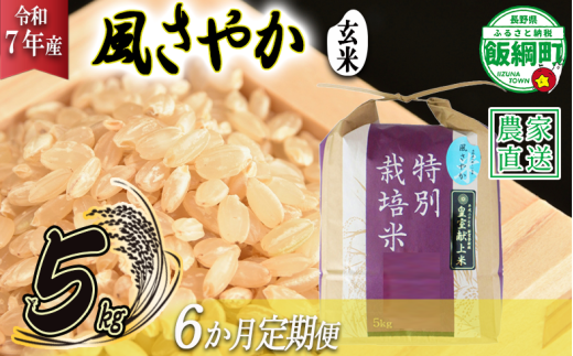 米 風さやか ( 玄米 ) 5kg × 6回 【 6か月 定期便 】( 令和7年産 ) 特別栽培米 仲俣農園 2025年11月上旬頃から順次発送予定 オリジナル米 風 さやか 玄米 お米 お弁当 おにぎり 信州 138000円 予約 農家直送 長野県 飯綱町 [0682] 240857 - 長野県飯綱町