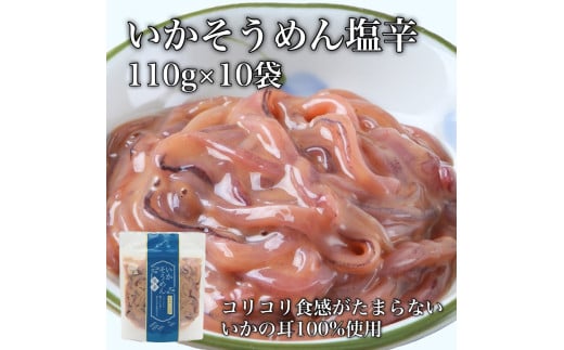 【道水】いかそうめん塩辛 いか耳使用 1.1kg(110g×10袋)北海道直送 【 ふるさと納税 人気 おすすめ ランキング いか いかそうめん 塩辛 いか耳 イカ いかそうめん いか塩辛 おつまみ おかず 海鮮 おいしい 新鮮 たっぷり 北海道 北斗市 送料無料 】 HOKD029 1985668 - 北海道北斗市