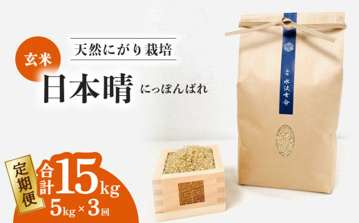 【定期便】 日本晴 玄米 5kg×3回 3ヶ月連続  天然にがり栽培 にっぽんばれ 希少 品種 お寿司 ピラフ チャーハン 1985504 - 徳島県海陽町