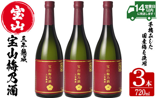 宝山梅乃酒 三年熟成(720ml×3本) 宝山 梅酒 酒 果実酒 アルコール 家飲み 宅飲み 梅 国産 熟成 鹿児島 薩摩 ギフト 贈答 常温 常温保存[西酒造][915]