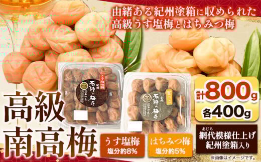 高級 南高梅 うす塩 はちみつ梅 計800g (各400g) 網代模様仕上げ 紀州塗箱入り 澤株式会社《90日以内に出荷予定(土日祝除く)》和歌山県 日高町 送料無料 梅 うめ ウメ 南高梅 うすしお 蜂蜜 食べ比べ セット 紀州 お取り寄せグルメ