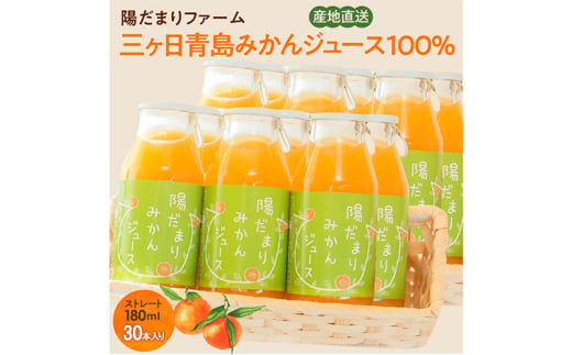 陽だまりファーム 三ヶ日青島みかんジュース ストレート100％ 180ml 30本 青島みかん 静岡 浜松市[№5360-0259]