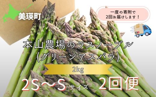 【2025年産！】北海道 美瑛町幻のアスパラ 本山農場のラスノーブル（グリーンアスパラ）2S～Sサイズ 2kg ≪2回便≫ | グリーン アスパラガス アスパラ あすぱら あすぱらがす 採れたて 新鮮 旬 産地直送 野菜[024-50] 1987783 - 北海道美瑛町