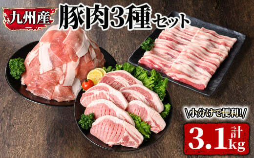 2871 小分け・真空パック!九州産豚肉3.1kg 3種セット 【国産 豚肉 焼肉 真空包装 真空パック バラ スライス しゃぶしゃぶ ロース 生姜焼き とんかつ】 1982317 - 鹿児島県鹿屋市