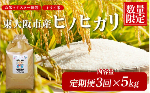 【 数量限定 スピード発送 !!】【３か月定期便】東大阪市産 ヒノヒカリ 令和6年度産 5㎏ お米マイスター厳選 トライ米 月1×3回【 お米マイスター厳選 米 お米 白米 コメ ひのひかり 精米 新生活 応援 スピード配送 】