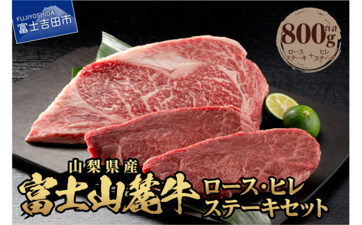 山梨県産 富士山麓牛 ロース・ヒレステーキ 800g 牛肉 食べ比べ 計800g ステーキ 焼肉 精肉 国産 富士山麓牛 冷凍 送料無料 山梨 富士吉田