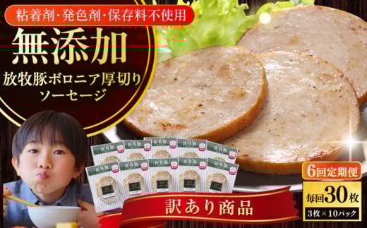 【全6回定期便】【訳あり】【結着剤・発色剤・保存料不使用】 放牧豚 ボロニア厚切りスライスソーセージ 3枚x10セット（130g/パック）《厚真町》【ファーマーズファクトリー株式会社】 訳あり ソーセージ ウインナー 冷凍配送 セット 詰合せ 北海道[AXBA080] 1894445 - 北海道厚真町