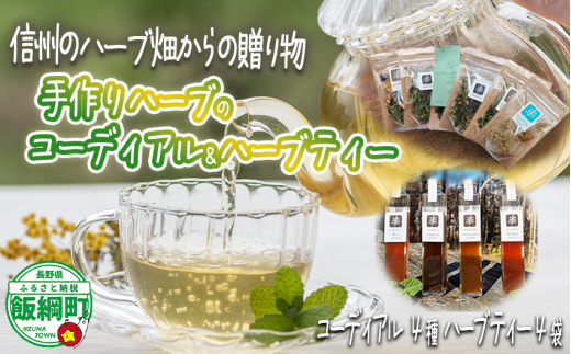 コーディアル 4本 と ハーブティー 4袋 セット 飯綱産 100% 使用 200ml  希釈用 ハーブ オーガニック 飯綱ハーバルブリーズ 67000円 長野県 飯綱町 [1924] 2002334 - 長野県飯綱町