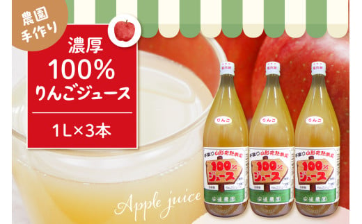 100％りんごジュース 1L 3本セット 山形県 東根市 hi037-006 1999069 - 山形県東根市