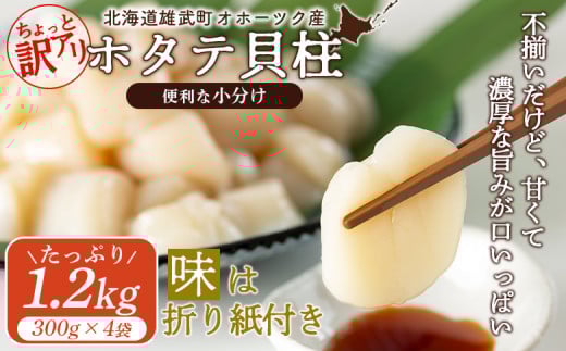 ちょっと訳ありホタテ貝柱小分け1.2kg｜ホタテ 帆立 ほたて 訳あり 訳アリ 訳ありホタテ 雄武町 ふるさと納税 ホタテ 貝柱 ほたて貝柱 小分け 1.2kg【0320101】 909179 - 北海道雄武町