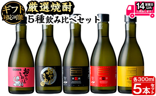 ＜ギフト対応＞厳選焼酎のみくらべセット(300ml×5本・計1.5L) 焼酎 本格焼酎 飲み比べ 【岩川醸造】 A658-N