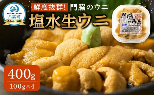 【先行予約】鮮度抜群！「門脇のウニ」北海道産 塩水生ウニ 4パック(1パック100g入り)  (2025年5月中旬発送開始予定)【 ウニ うに 雲丹 生ウニ 海産物 魚介 魚介類 食品 グルメ お取り寄せ お取り寄せグルメ 人気 おすすめ  八雲町 北海道   】 1527968 - 北海道八雲町