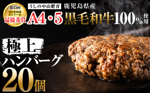 ＜A4・A5等級＞鹿児島県産黒毛和牛100%使用極上ハンバーグ計3kg(150g×20個) 黒毛和牛 和牛 ハンバーグ 冷凍ハンバーグ 肉 牛肉 国産 九州産 鹿児島県産 ミンチ 100% 小分け A4 A5 日本一 人気 b8-037 1995334 - 鹿児島県志布志市