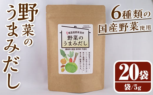 野菜のうまみだし(100g・5g×20袋) だしパック 出汁 出汁パック ダシ 椎茸 しいたけ シイタケ キャベツ 人参 大根 玉ねぎ ごぼう 個包装 小分け 離乳食 介護食 炊き込みご飯 鍋 調味料不使用 塩分不使用 保存料不使用 常温 常温保存【ksg1585】【宝山九州】 2004822 - 福岡県春日市