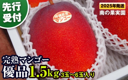 【2025年発送】南の果実園　【先行受付】完熟マンゴー 優品 1.5kg（3玉～6玉入り）