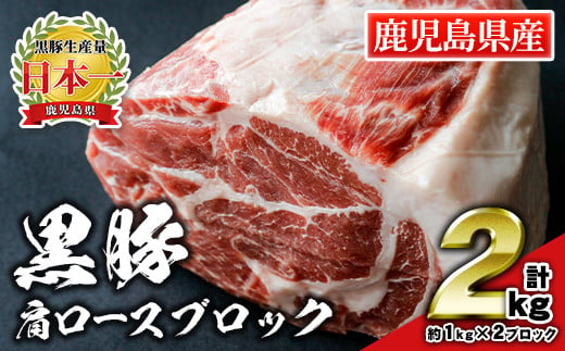 isa660 鹿児島県産豚肉！黒豚肩ロースブロック肉(計2kg・約1kg×2ブロック) ふるさと納税 伊佐市 特産品 国産 鹿児島 九州産 豚 豚肉 肩 ロース チャーシュー 焼豚 BBQ バーベキュー キャンプ アウトドア 冷凍 冷凍便 【財宝】 1997825 - 鹿児島県伊佐市