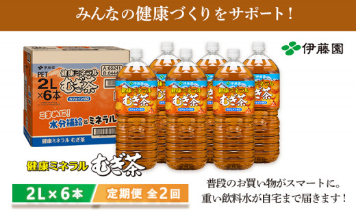 『定期便：全2回』健康ミネラルむぎ茶2L×6本