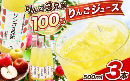 【りんご3兄弟】りんごジュース500㎖　3本セット　| りんご ジュース 林檎 フルーツ 果汁  信州 長野 松本 松本市 長野 長野県 ふるさと納税 2018519 - 長野県松本市