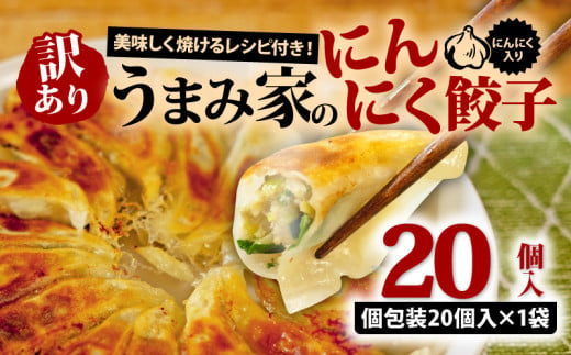 訳あり 餃子 にんにく 20個 冷凍 小分け レシピ付き 惣菜 中華 ぎょうざ ギョーザ おかず つまみ 焼くだけ 簡単調理 ご飯のお供 便利 加工食品 弁当 おつまみ 晩ごはん にんにく餃子 埼玉県 羽生市 うまみ家 1999541 - 埼玉県羽生市