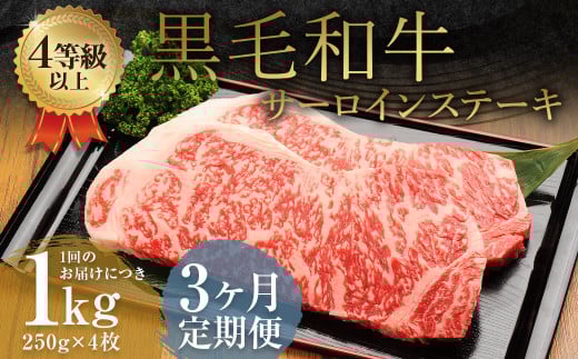 [3ヶ月定期便]くまもと黒毛和牛サーロインステーキ 1.0kg(250g×4枚)牛肉 牛 肉