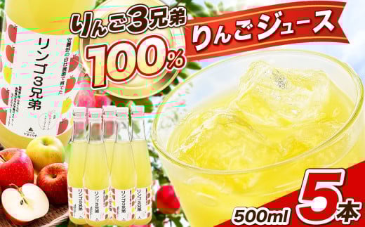 【りんご3兄弟】りんごジュース500㎖　5本セット　| りんご ジュース 林檎 フルーツ 果汁  信州 長野 松本 松本市 長野 長野県 ふるさと納税 2018521 - 長野県松本市
