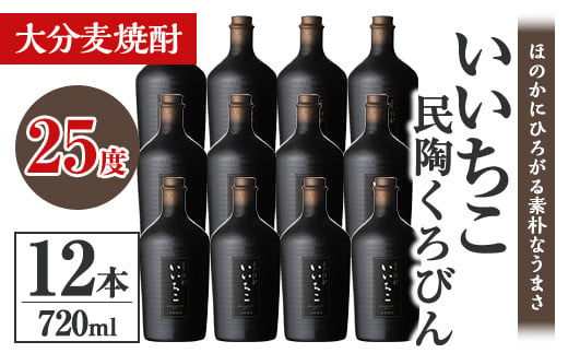 いいちこ民陶くろびん 25度(720ml×12本)酒 お酒 むぎ焼酎 720ml 麦焼酎 いいちこ  アルコール 飲料 常温【106105600】【酒のひろた】