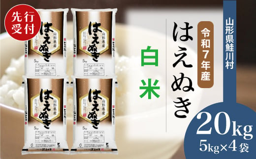 ＜令和7年産米先行受付＞ 鮭川村 はえぬき 【白米】 20kg （5kg×4袋）＜配送時期選べます＞ 1999468 - 山形県鮭川村