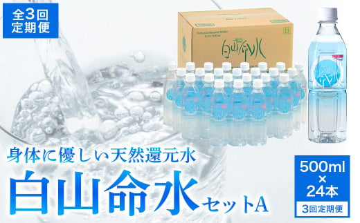 白山命水セットＡ 3回定期便（500ml×24本） ミネラルウォーター 国産 人気 水 白山命水 天然水 定期 定期便 2004175 - 鳥取県倉吉市