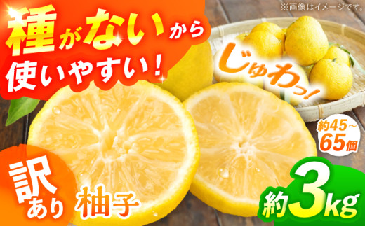 【訳あり】【先行予約】【11月中旬から12月中旬に順次発送】 種なし柚子 約3kg（約45個から65個）ゆず 種無し ユズ 訳あり 家庭用 柚子 種なし 三次市/小さなくだもの畑 [APAQ004]