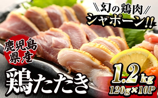 2909 唯一の国産　幻の鶏肉　シャポーン鹿児島鶏たたき（120ｇ×１０パック）【鶏刺し 刺身 鶏肉 鶏 鳥肉 とりさし トリサシ シャポーン鶏】 2003220 - 鹿児島県鹿屋市