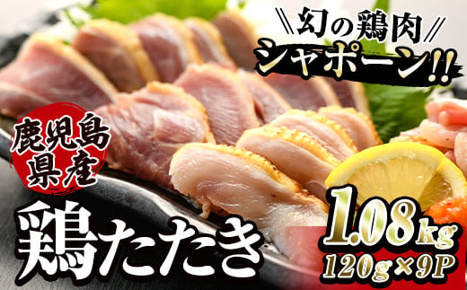 2908 唯一の国産　幻の鶏肉　シャポーン鹿児島鶏たたき（120ｇ×９パック）【鶏刺し 刺身 鶏肉 鶏 鳥肉 とりさし トリサシ シャポーン鶏】 2003219 - 鹿児島県鹿屋市