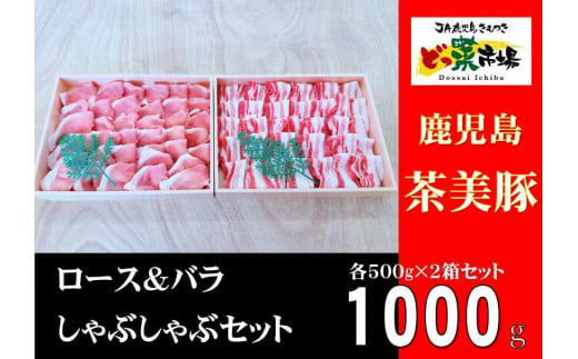 2885 鹿児島産茶美豚ロース・バラしゃぶしゃぶセット木箱　1000ｇ 【鹿児島 黒豚 豚肉 肉 国産 冷凍 ロース バラ しゃぶしゃぶ セット 詰め合わせ ギフト 贈答】 2005995 - 鹿児島県鹿屋市