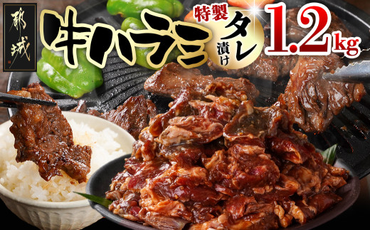 牛ハラミ タレ漬け1.2kg_12-3309_(都城市) 味付き牛ハラミ 牛肉 300gパック 真空 小分け 1200g 希少部位 焼肉 バーベキュー 焼き肉