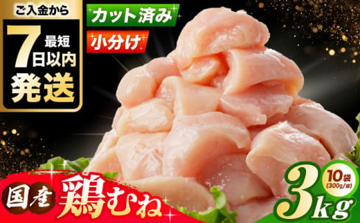 【スピード発送】【選べる発送月】  国産若鳥　鶏むね肉3kg(300g×10パック) 冷凍 小分け むね肉 鶏むね肉 鶏ムネ肉 ムネ肉 鶏胸肉 胸肉 鶏肉 大容量 大阪府高槻市/株式会社西日本児湯フーズ [AOCA006]