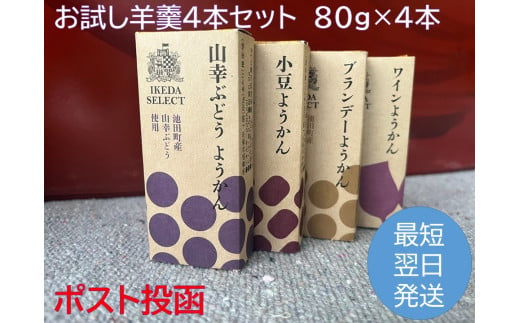 北海道 羊羹 お試し4種4本 最短翌日発送 ポスト投函 お菓子のかほり 食べきりサイズ 80g×4本 常温 ようかん 羊かん ヨウカン 餡子 ぶどう