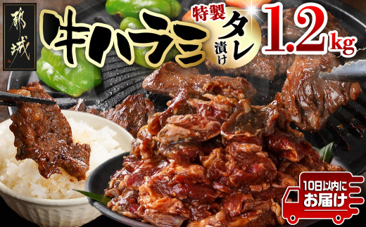 牛ハラミ タレ漬け1.2kg≪みやこんじょ特急便≫_12-3309-Q_(都城市) 牛肉 味付き牛ハラミ 300gパック 真空 小分け 1200g 焼肉 バーベキュー 焼き肉 