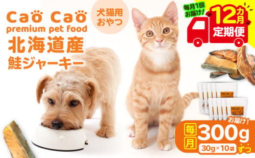 【全12回定期便】Cao Cao 北海道産 鮭ジャーキー 300g（30g×10袋） 犬猫用おやつ　T035-T05