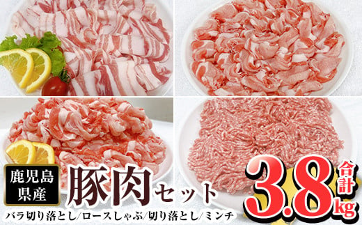 K-309 鹿児島県産豚肉バラエティーセット (計3.8kg) 【TRINITY】霧島市  国産 冷凍 小分け 豚肉 ぶた ブタ 肉 バラ肉 バラ ロース 肩ロース 切り落し ミンチ セット